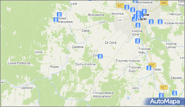 mapa Żochy gmina Kosów Lacki, Żochy gmina Kosów Lacki na mapie Targeo