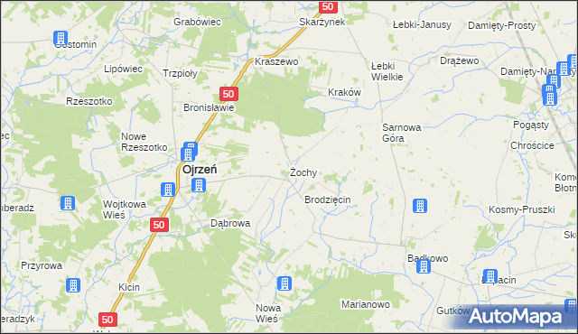 mapa Żochy gmina Ojrzeń, Żochy gmina Ojrzeń na mapie Targeo