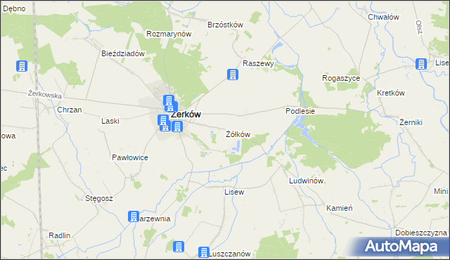 mapa Żółków gmina Żerków, Żółków gmina Żerków na mapie Targeo