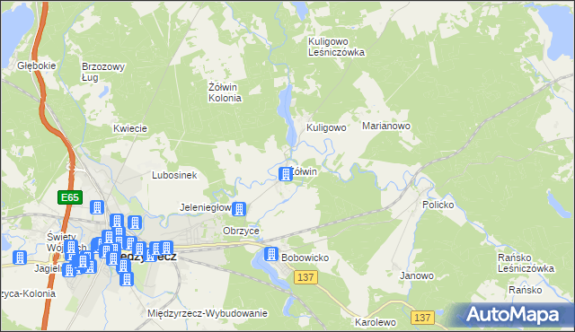 mapa Żółwin gmina Międzyrzecz, Żółwin gmina Międzyrzecz na mapie Targeo