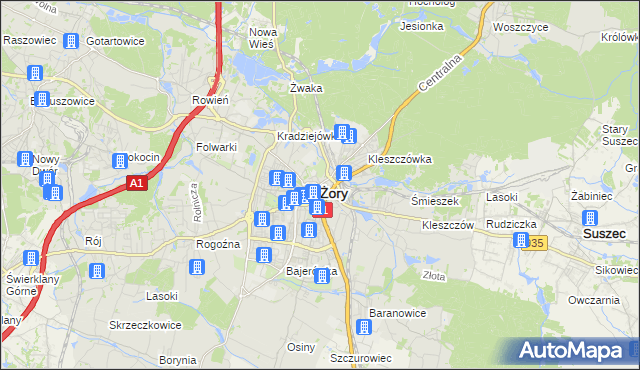 mapa Żor, Żory na mapie Targeo