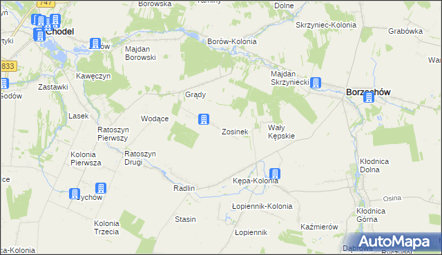 mapa Zosinek gmina Chodel, Zosinek gmina Chodel na mapie Targeo