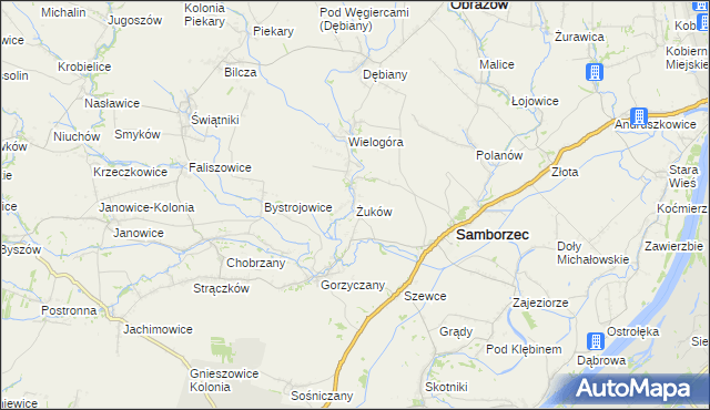 mapa Żuków gmina Samborzec, Żuków gmina Samborzec na mapie Targeo