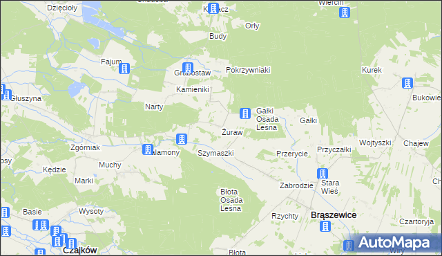 mapa Żuraw gmina Brąszewice, Żuraw gmina Brąszewice na mapie Targeo