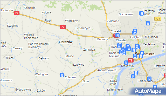 mapa Żurawica gmina Obrazów, Żurawica gmina Obrazów na mapie Targeo