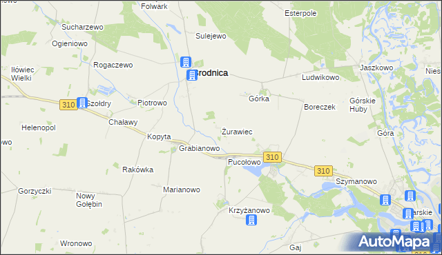 mapa Żurawiec gmina Brodnica, Żurawiec gmina Brodnica na mapie Targeo