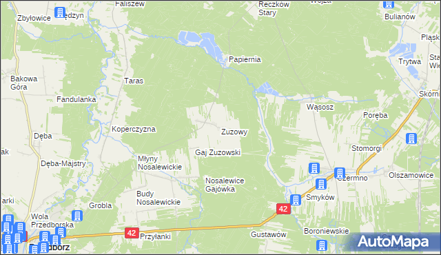 mapa Zuzowy, Zuzowy na mapie Targeo