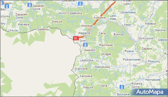 mapa Zwardoń, Zwardoń na mapie Targeo