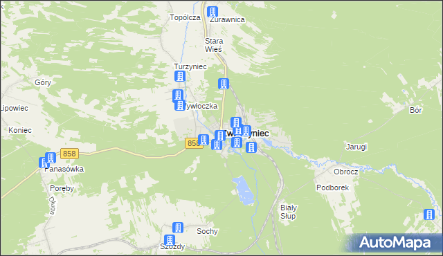 mapa Zwierzyniec powiat zamojski, Zwierzyniec powiat zamojski na mapie Targeo