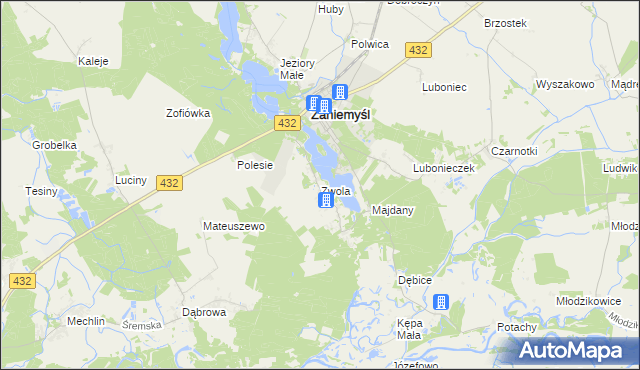 mapa Zwola gmina Zaniemyśl, Zwola gmina Zaniemyśl na mapie Targeo