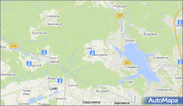 mapa Zwonowice, Zwonowice na mapie Targeo