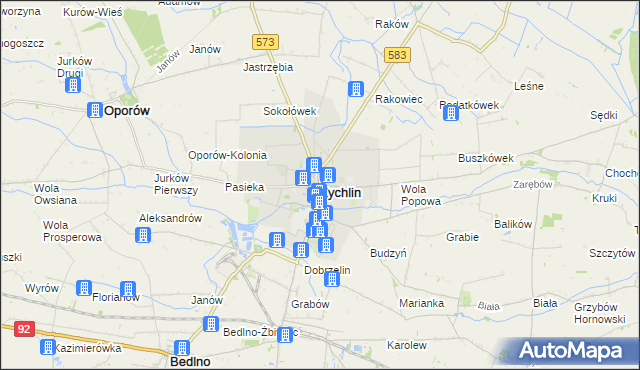 mapa Żychlin powiat kutnowski, Żychlin powiat kutnowski na mapie Targeo