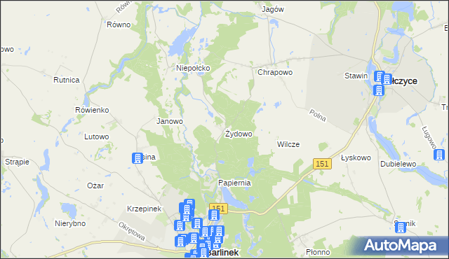 mapa Żydowo gmina Barlinek, Żydowo gmina Barlinek na mapie Targeo