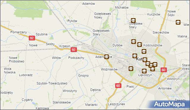 mapa Adamowice gmina Kutno, Adamowice gmina Kutno na mapie Targeo