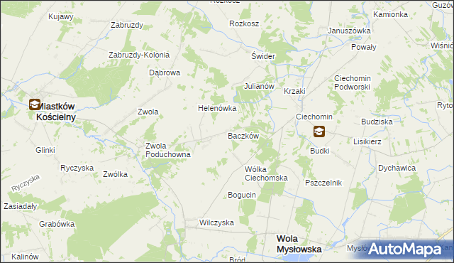 mapa Baczków gmina Wola Mysłowska, Baczków gmina Wola Mysłowska na mapie Targeo