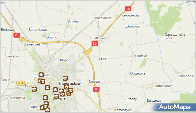 mapa Balin gmina Inowrocław, Balin gmina Inowrocław na mapie Targeo