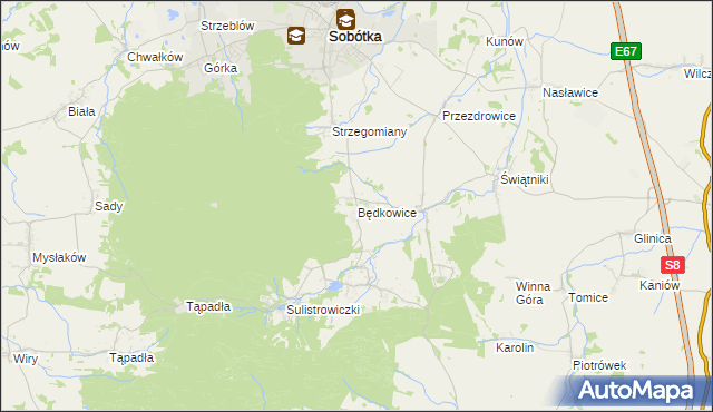 mapa Będkowice gmina Sobótka, Będkowice gmina Sobótka na mapie Targeo