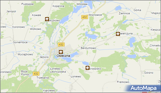mapa Berdychowo gmina Osieczna, Berdychowo gmina Osieczna na mapie Targeo