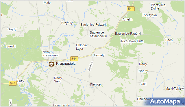 mapa Biernaty gmina Krasnosielc, Biernaty gmina Krasnosielc na mapie Targeo