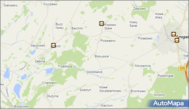 mapa Biskupice gmina Przemęt, Biskupice gmina Przemęt na mapie Targeo