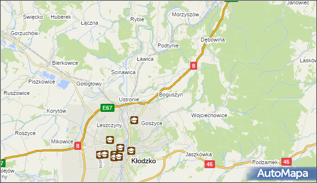 mapa Boguszyn gmina Kłodzko, Boguszyn gmina Kłodzko na mapie Targeo