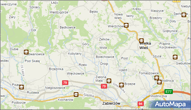 mapa Bolechowice gmina Zabierzów, Bolechowice gmina Zabierzów na mapie Targeo