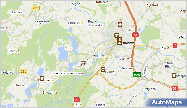 mapa Borkowo gmina Żukowo, Borkowo gmina Żukowo na mapie Targeo