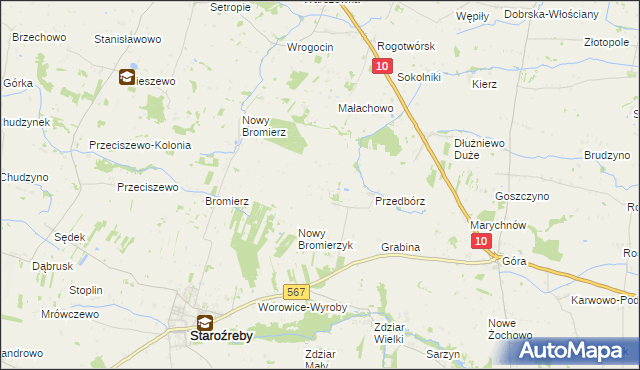 mapa Bromierzyk gmina Staroźreby, Bromierzyk gmina Staroźreby na mapie Targeo