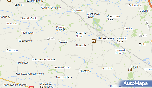 mapa Brzeście gmina Baboszewo, Brzeście gmina Baboszewo na mapie Targeo