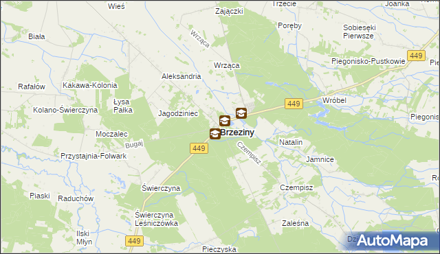 mapa Brzeziny powiat kaliski, Brzeziny powiat kaliski na mapie Targeo