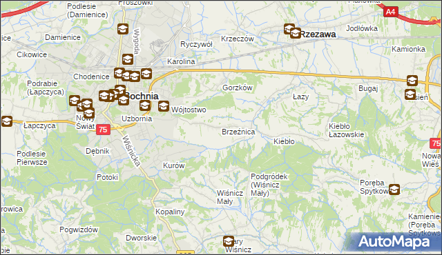mapa Brzeźnica gmina Bochnia, Brzeźnica gmina Bochnia na mapie Targeo