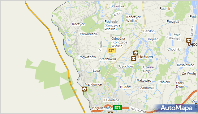 mapa Brzezówka gmina Hażlach, Brzezówka gmina Hażlach na mapie Targeo
