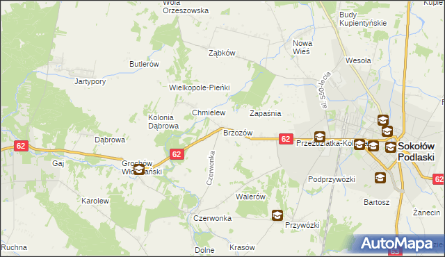mapa Brzozów gmina Sokołów Podlaski, Brzozów gmina Sokołów Podlaski na mapie Targeo