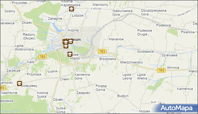 mapa Brzozówka gmina Wolbrom, Brzozówka gmina Wolbrom na mapie Targeo