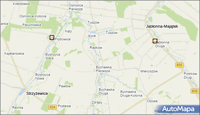 mapa Bychawka Trzecia, Bychawka Trzecia na mapie Targeo