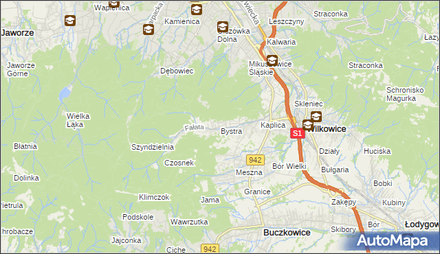 mapa Bystra gmina Wilkowice, Bystra gmina Wilkowice na mapie Targeo