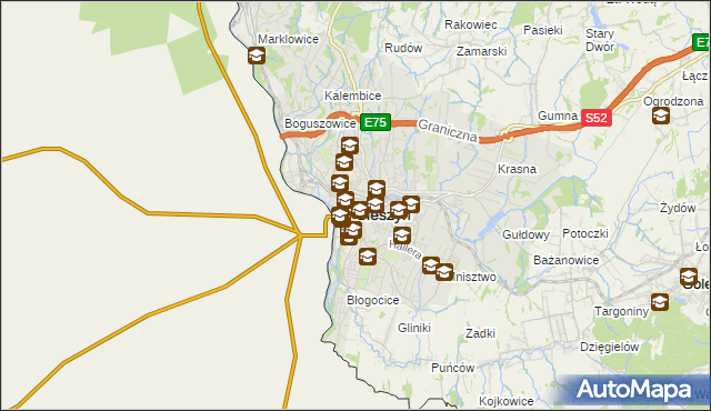 mapa Cieszyna, Cieszyn na mapie Targeo