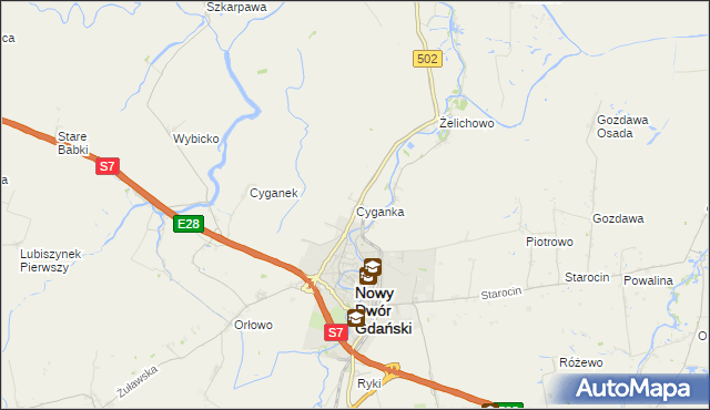 mapa Cyganka gmina Nowy Dwór Gdański, Cyganka gmina Nowy Dwór Gdański na mapie Targeo