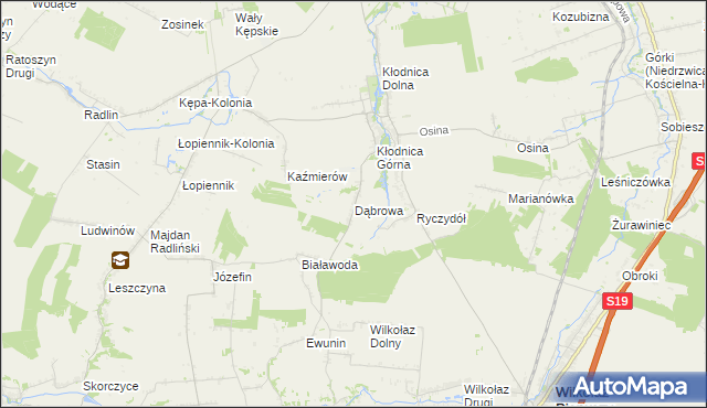 mapa Dąbrowa gmina Borzechów, Dąbrowa gmina Borzechów na mapie Targeo