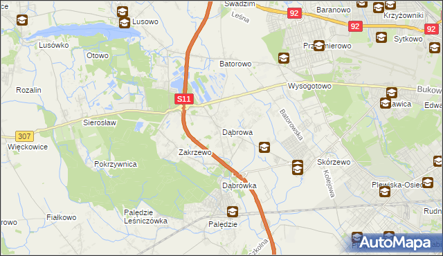 mapa Dąbrowa gmina Dopiewo, Dąbrowa gmina Dopiewo na mapie Targeo