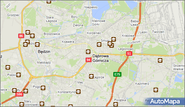 mapa Dąbrowa Górnicza, Dąbrowa Górnicza na mapie Targeo
