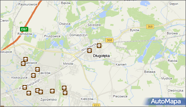 mapa Długołęka powiat wrocławski, Długołęka powiat wrocławski na mapie Targeo