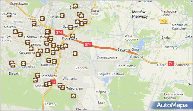 mapa Domaszowice gmina Masłów, Domaszowice gmina Masłów na mapie Targeo