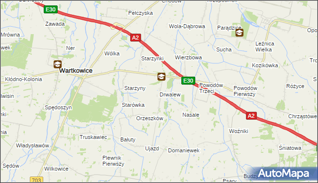mapa Drwalew gmina Wartkowice, Drwalew gmina Wartkowice na mapie Targeo
