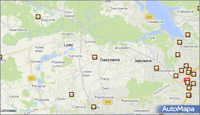 mapa Gaszowice powiat rybnicki, Gaszowice powiat rybnicki na mapie Targeo