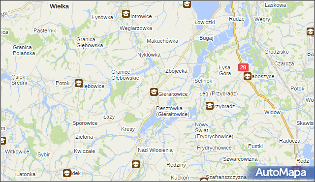 mapa Gierałtowice gmina Wieprz, Gierałtowice gmina Wieprz na mapie Targeo