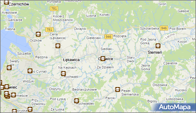 mapa Gilowice powiat żywiecki, Gilowice powiat żywiecki na mapie Targeo
