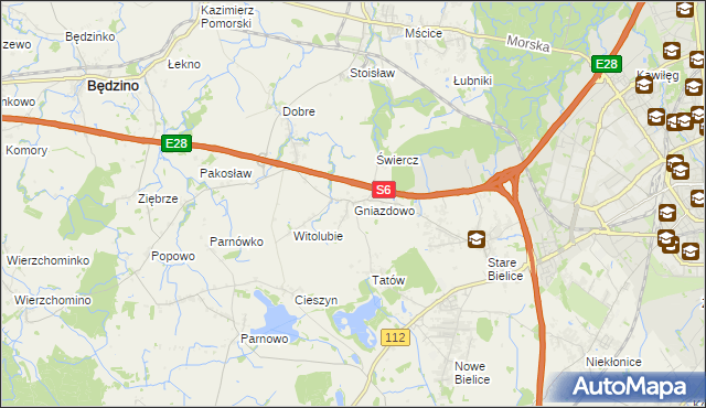 mapa Gniazdowo gmina Biesiekierz, Gniazdowo gmina Biesiekierz na mapie Targeo