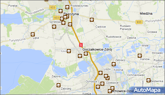 mapa Goczałkowice-Zdrój, Goczałkowice-Zdrój na mapie Targeo