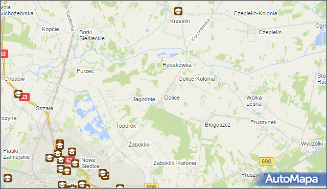 mapa Golice gmina Siedlce, Golice gmina Siedlce na mapie Targeo